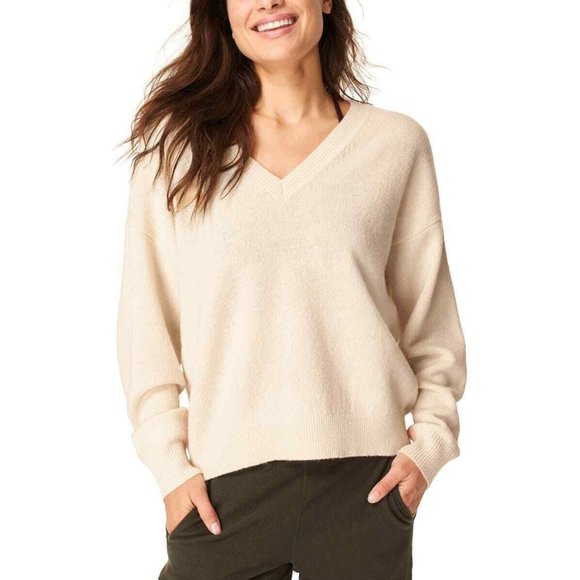 Sweaty Betty Women's XXL Ivory Wool V-Neck Recline Long Sleeve Knit Sweater $168 - Picture 1 of 5